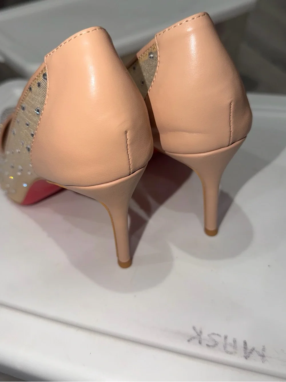 Christian Louboutin Nude/Rose Gold Crystal-Embellished Pointed Pumps - Picture 5 of 7